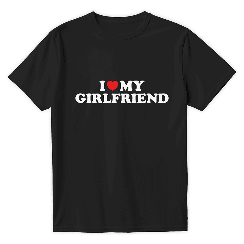 Czarna koszulka z napisem I ♥ MY GIRLFRIEND w białym kolorze