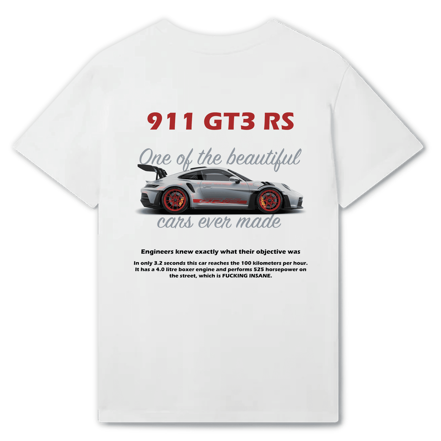 White T-Shirt 911 GT3 RS Back - Best Shirts