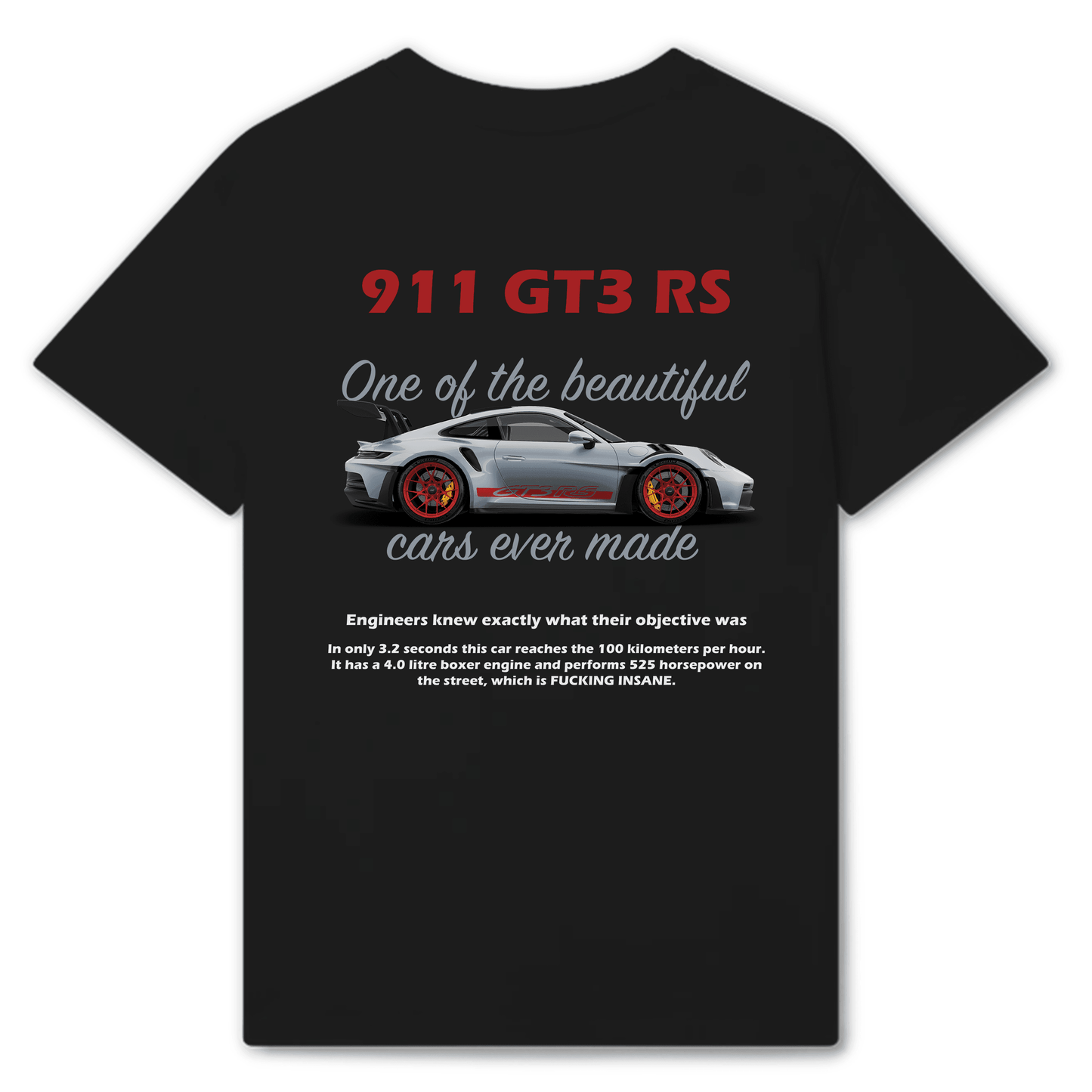 White T-Shirt 911 GT3 RS Back - Best Shirts