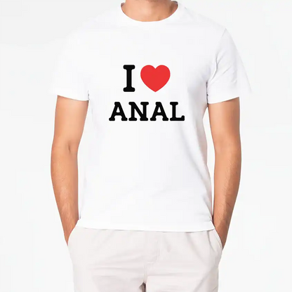 Biała koszulka z nadrukiem I serce ANAL, zabawny letni T-shirt męski