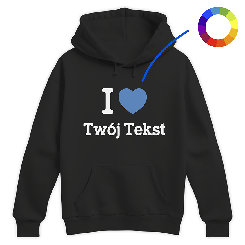 Czarna bluza z napisem I serce Twój Tekst, personalizowany nadruk na prezent