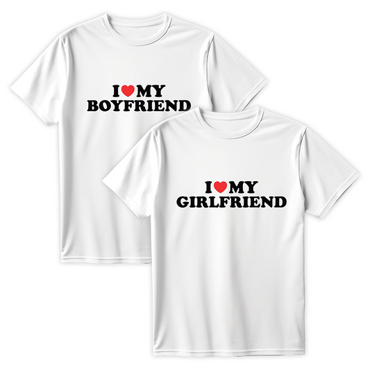 Zestaw koszulek I Love My Girlfriend, I Love My Boyfriend BIAŁY
