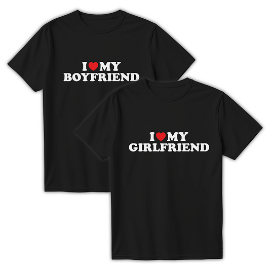 Zestaw koszulek I Love My Girlfriend, I Love My Boyfriend CZARNY