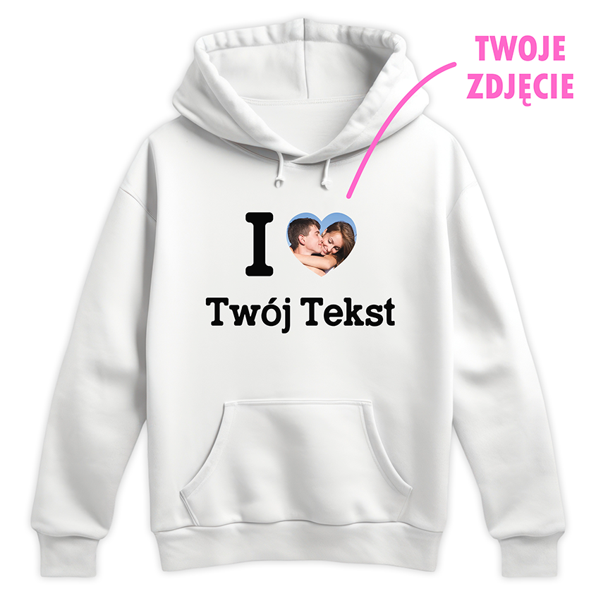 Biała bluza z nadrukiem I serce oraz miejscem na własne zdjęcie i tekst