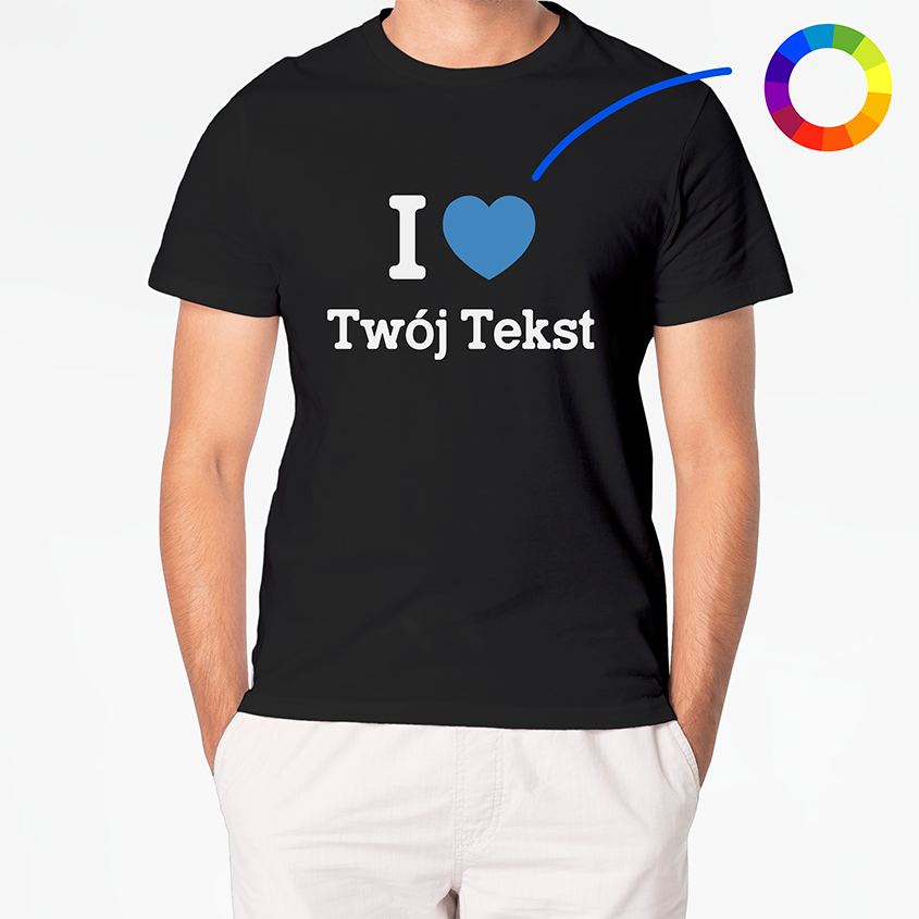 Czarna koszulka z napisem I ❤️ Twój Tekst, personalizowany nadruk, prezent