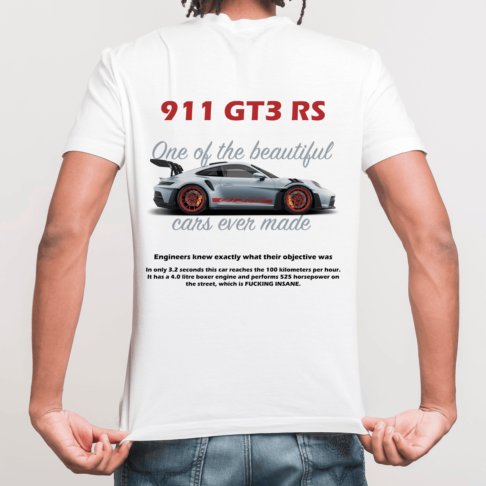 White T-Shirt 911 GT3 RS Back - Best Shirts