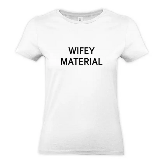 Biała damska koszulka z czarnym napisem WIFEY MATERIAL na środku